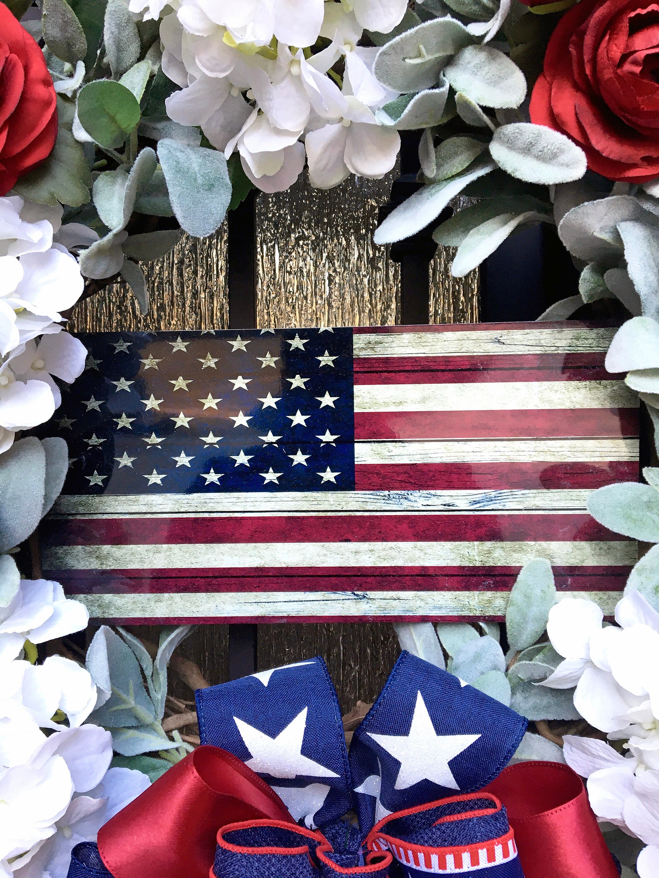 Patriotic Front Door Wreath American Flag Sign Lamb's - Etsy