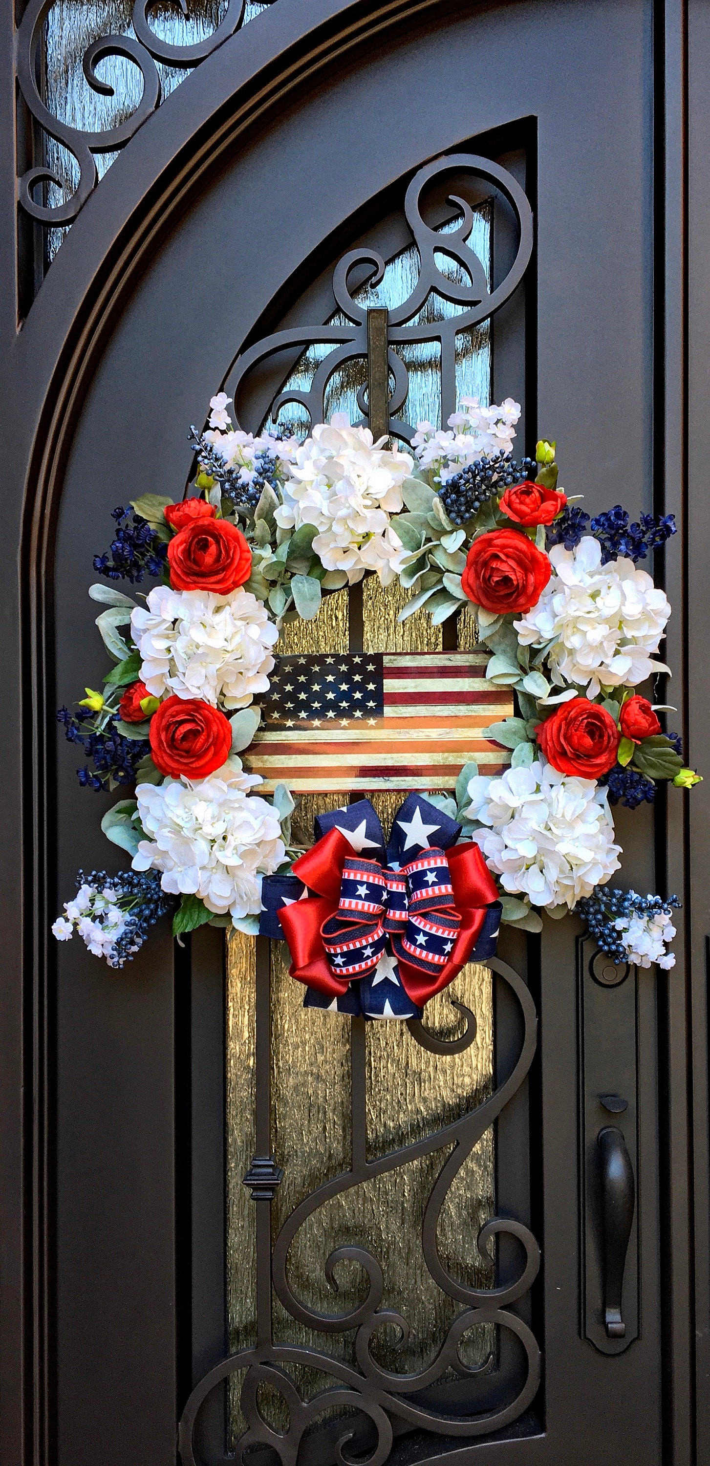 Patriotic Front Door Wreath American Flag Sign Lamb's - Etsy