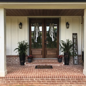 Extra Large Swags for Front Double Doors, Grass and Garland Privacy Swags, Country Farmhouse, Green & White All Season Swags, Bow with Tails image 9