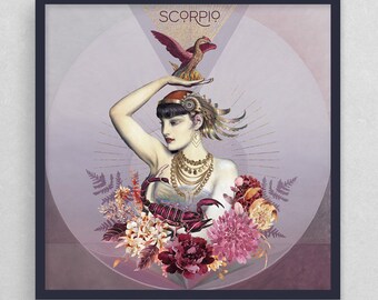 Impressão artística do signo de Escorpião: pôster de astrologia esotérica
