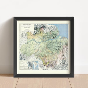 Amazonit Regenwald (Brasilien) Vintage Reliefkarte, basierend auf einer Karte von 1983 | Wand Kunst & Home Decor | Geschenk | Topographischer Druck | KEINE 3D-KARTE