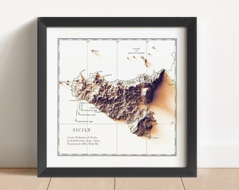 Sicily Italy Map (1880), Sicily Relief Map, Sicily Wall Decor, Sicily Vintage Map, Sicily Poster - 2D FLAT POSTER