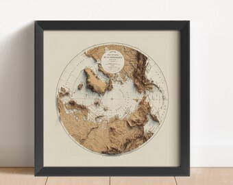 主要穴位置図 額装品 ヴィンテージ ウォールアート 昭和 1968年のオリジナルに基づく南極のヴィンテージ立体地図 | 南極の壁