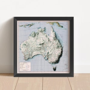Australien Vintage Relief Karte, basierend auf Original von 1959 | Australien Wand Kunst & Home Decor | Gerahmter Druck | Topographische Karte Geschenk | KEINE 3D-KARTE