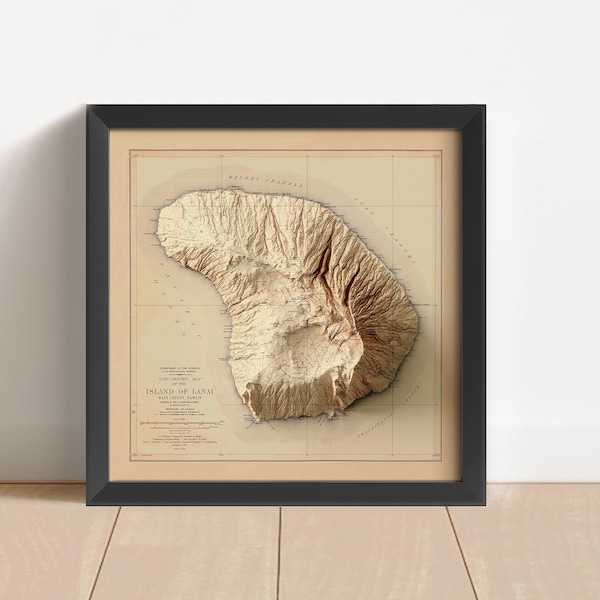 Lanai Hawaii Map (1941), Lanai Relief Map, Hawaiian Islands Wall Decor, Lanai Vintage Map, Lanai Poster - 2D FLAT POSTER