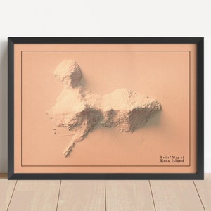 Carte en relief minimaliste de l'île de Ross (Antarctique) | Art mural | Impression encadrée Ross | Décoration murale antique | Carte topographique en cadeau | PAS UNE CARTE 3D