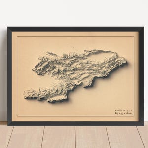 Kyrgyzstan Minimalist Relief Map | Kyrgyzstan Wall Art | Framed Kyrgyzstan Print | Antique Wall Decor | Topographic Map Gift | NOT A 3D MAP
