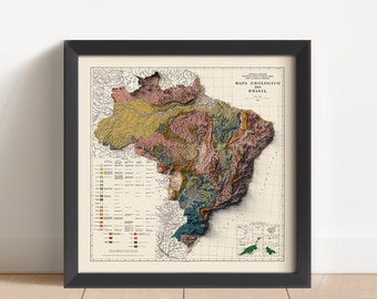 Brazil Vintage Relief Map, based on 1960 original | Brazil Wall Art & Home Decor | Framed Print | Topographic Map Gift | NOT A 3D MAP