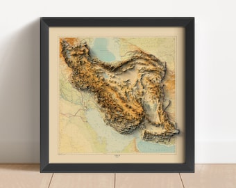 レア品)大型　立体地図　中近東·トルコ·イラン　1:6,250,000 額縁付き 中東地図、中東2D立体地図、中東ビンテージポスター地図、イラン地図