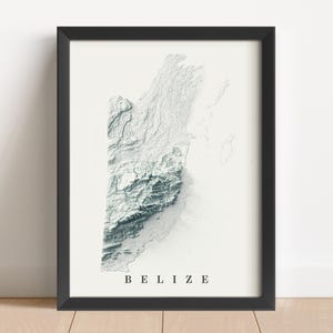 Carte en relief minimaliste du Belize | Art mural du Belize | Impression encadrée du Belize | Décoration murale antique | Carte topographique en cadeau | PAS UNE CARTE 3D