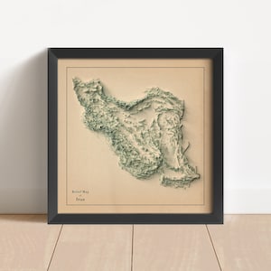 Iran Minimalistische Landkarte | Iran Wand Kunst | Iran gerahmter Druck | Antikes Wanddekor | Topographische Karte Geschenk | KEINE 3D-KARTE
