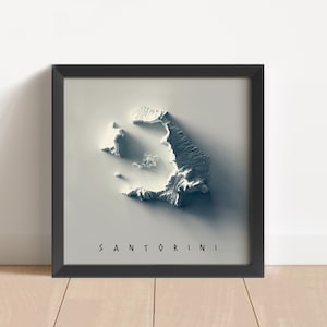 Mapa em relevo minimalista de Santorini (Grécia) | Arte de parede de Santorini | Impressão emoldurada | Decoração de parede antiga | Mapa topográfico para presente | NÃO É UM MAPA 3D