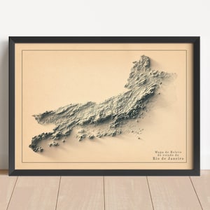 Rio de janeien (Brasilien) Minimalistische Reliefkarte | Libanon Wandkunst | Gerahmter Druck | Antikes Wanddekor | Topographische Karte Geschenk | KEINE 3D-KARTE