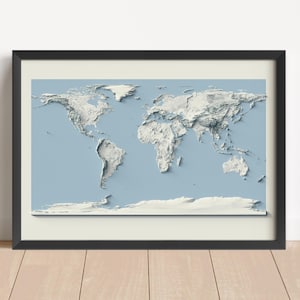Carte du monde en relief ombrée | Carte du monde encadrée | Art mural globe | Cadeau carte du monde topographique | PAS UNE CARTE 3D