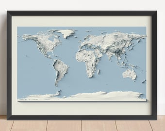世界地図：詳細な国、政治的境界、自然地形、壁装飾、地図アート