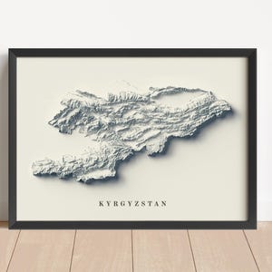 Kyrgyzstan Minimalist Relief Map | Kyrgyzstan Wall Art | Framed Kyrgyzstan Print | Antique Wall Decor | Topographic Map Gift | NOT A 3D MAP