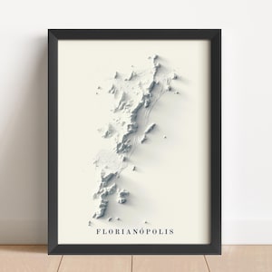 Carte en relief minimaliste de Florianopolis (Brésil) | Art mural du Liban | Impression encadrée | Décoration murale antique | Carte topographique en cadeau | PAS UNE CARTE 3D