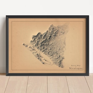 Carte en relief minimaliste du Nicaragua | Art mural du Nicaragua | Impression encadrée Nicaragua | Décoration murale antique | Carte topographique en cadeau | PAS UNE CARTE 3D
