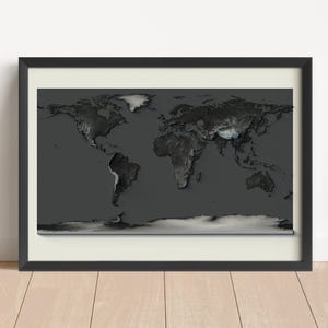 World Shaded Relief Map with Dark Tones | World Framed Map | Globe Wall Art | Topographic World Map Gift | NOT A 3D MAP