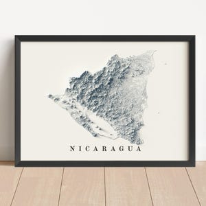 Nicaragua Minimalistische Reliefkarte | Nicaragua Wandkunst | Nicaragua gerahmter Druck | Antikes Wanddekor | Topographische Karte Geschenk | KEINE 3D-KARTE