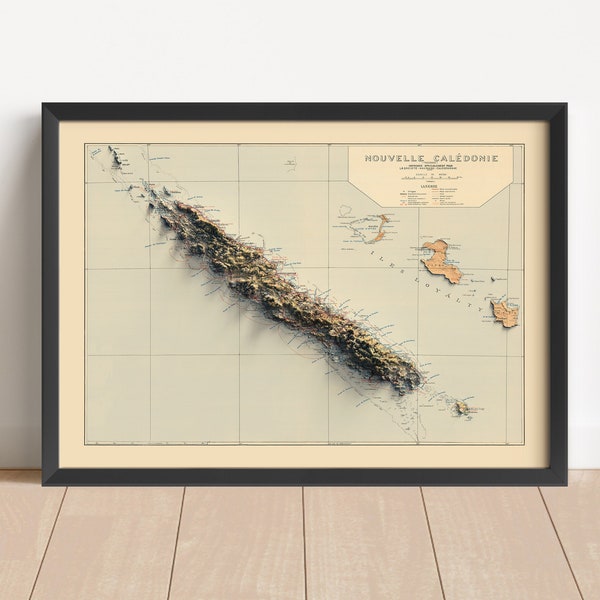 New Caledonia Map (1900), New Caledonia Relief Map, New Caledonia Vintage Map, New Caledonia Poster - 2D FLAT POSTER