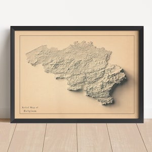 Belgien Minimalistische Reliefkarte | Belgien Wandkunst | Belgien gerahmter Druck | Antikes Wanddekor | Topographische Karte Geschenk | KEINE 3D-KARTE