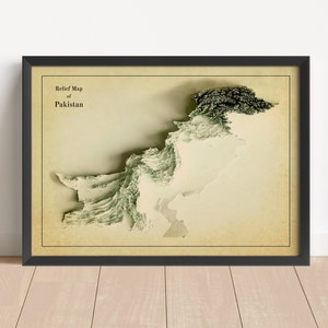 Pakistan Minimalistische Landkarte | Pakistan Wand Kunst | Pakistan umrahmter Druck | Antikes Wanddekor | Topographische Karte Geschenk | KEINE 3D-KARTE