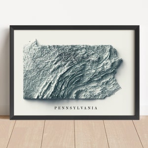 Pennsylvania Minimalistische Reliefkarte | Pennsylvania Wandkunst | Gerahmter Druck | Antikes Wanddekor | Topographische Karte Geschenk | KEINE 3D-KARTE