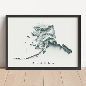 Alaska Minimalistische Reliefkarte | Alaska Wand Kunst | Gerahmte Alaska Druck | Antikes Wanddekor | Topographische Karte Geschenk | KEINE 3D-KARTE