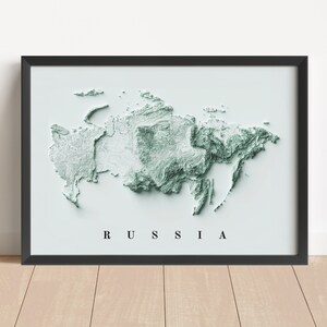 Russland Minimalistische Reliefkarte | Russland Wandkunst | Russland gerahmter Druck | Antikes Wanddekor | Topographische Karte Geschenk | KEINE 3D-KARTE