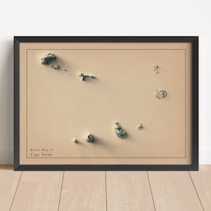 Kap Verde Minimalistische Reliefkarte | Kap Verde Kunst | Kap Verde gerahmter Druck | Antikes Wanddekor | Topographische Karte Geschenk | KEINE 3D-KARTE