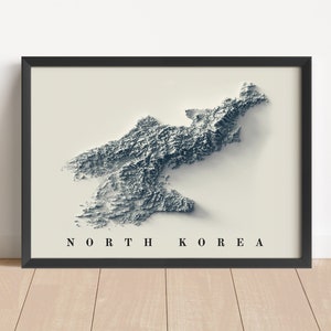 NordKorea Minimalistische Reliefkarte | Nordkorea Wandkunst | Gerahmter Druck | Antikes Wanddekor | Topographische Karte Geschenk | KEINE 3D-KARTE