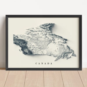Carte en relief minimaliste du Canada | Art mural Canada | Impression encadrée Canada | Décoration murale antique | Carte topographique en cadeau | PAS UNE CARTE 3D