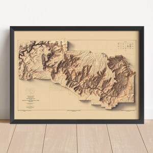 Vintage reliëfkaart Grand Canyon (VS), gebaseerd op origineel uit 1927 | Muurkunst en woondecoratie | Ingelijste print | Cadeau topografische kaart | GEEN 3D-KAART