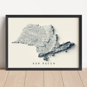 Sao Paulo (Brasilien) Minimalistische Reliefkarte | Sao Paulo Wand Kunst | Gerahmter Druck | Antikes Wanddekor | Topographische Karte Geschenk | KEINE 3D-KARTE