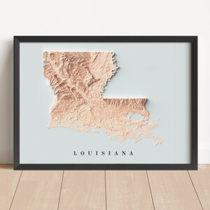 Louisiana Minimalistische Reliefkarte | Louisiana Wandkunst | Louisiana gerahmter Druck | Antikes Wanddekor | Topographische Karte Geschenk | KEINE 3D-KARTE