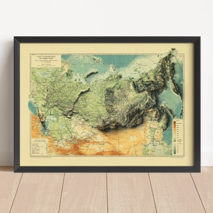 Russland Vintage Relief Karte, basierend auf Original von 1910 | Russland Wand Kunst & Home Decor | Gerahmter Druck | Topographische Karte Geschenk | KEINE 3D-KARTE