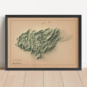 Minimalistische Landkarte von Honduras | Honduras Wandkunst | Honduras gerahmter Druck | Antikes Wanddekor | Topographische Karte Geschenk | KEINE 3D-KARTE