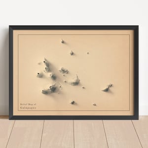 Galapagos (Ecuador) Minimalistische Reliefkarte | Galapagos Kunst | Geschenk | Antikes Wanddekor | Topographischer Druck | KEINE 3D-KARTE