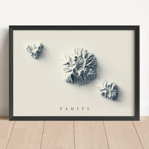 Mapa en relieve minimalista de Tahití / Arte mural de Tahití / Impresión enmarcada de Tahití / Decoración de pared antigua / Regalo de mapa topográfico / NO ES UN MAPA 3D