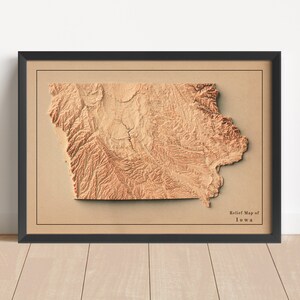 Iowa minimalistische Reliefkarte | Iowa Wandkunst | Iowa gerahmter Druck | Antikes Wanddekor | Topographische Karte Geschenk | KEINE 3D-KARTE