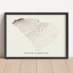 South Carolina Minimalistische Reliefkarte | Libanon Wandkunst | Gerahmter Druck | Antikes Wanddekor | Topographische Karte Geschenk | KEINE 3D-KARTE