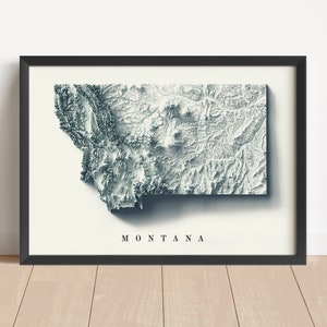 Mapa minimalista em relevo de Montana | Arte de parede de Montana | Impressão emoldurada de Montana | Decoração de parede antiga | Presente com mapa topográfico | NÃO É UM MAPA 3D
