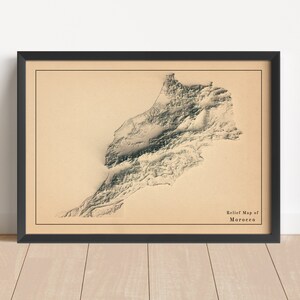 Mappa in rilievo minimalista del Marocco / Arte murale del Marocco / Stampa incorniciata del Marocco / Decorazione murale antica / Regalo mappa topografica / NON UNA MAPPA 3D