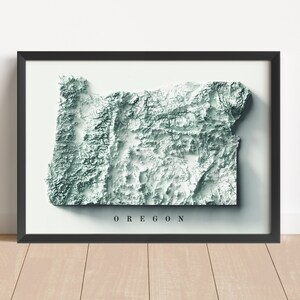 Minimalistische Reliefkarte Oregon Wandkunst | Oregon gerahmter Druck | Antikes Wanddekor | Topographische Karte Geschenk | KEINE 3D-KARTE