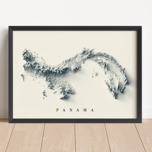 Minimalistische reliëfkaart Panama | Panamakunst aan de muur | Ingelijste panamaprint | Antieke wanddecoratie | Cadeau topografische kaart | GEEN 3D-KAART