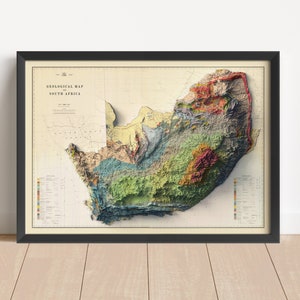 Südafrika Vintage Reliefkarte, basierend auf Original von 1958 | Wand Kunst & Home Decor | Gerahmter Druck | Topographische Karte Geschenk | KEINE 3D-KARTE