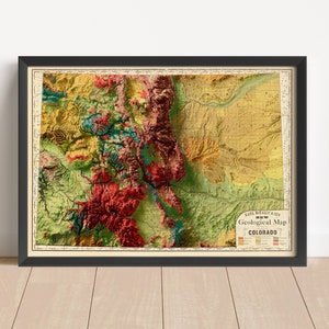 Colorado Vintage Reliefkarte, basierend auf Original um 1880 | Colorado Wand Kunst & Wohn Dekor | Gerahmter Druck | Topographische Karte Geschenk | KEINE 3D-KARTE