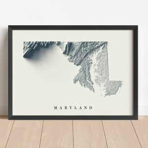 Maryland minimalistische Reliefkarte | Maryland Wandkunst | Maryland gerahmter Druck | Antikes Wanddekor | Topographische Karte Geschenk | KEINE 3D-KARTE