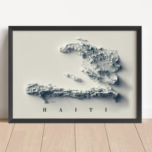 Mapa en relieve minimalista de Haití / Arte mural de Haití / Impresión enmarcada de Haití / Decoración de pared antigua / Regalo de mapa topográfico / NO ES UN MAPA 3D